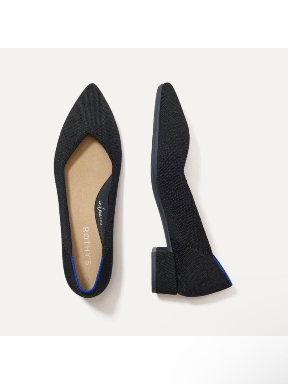11.5 Rothys The High Point Flats Solid Black Pointed Toe Sustainable Knit Shoes